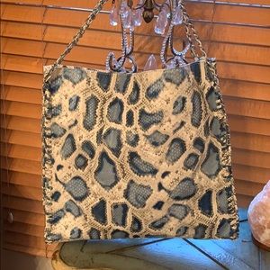 Blue snakeskin tote bag